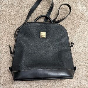 Dooney & Bourke Black Pebbled Leather Backpack with Gold Plaque